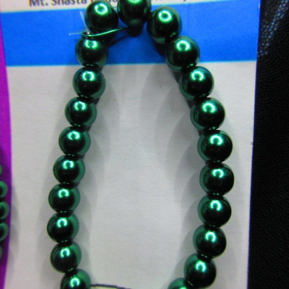 Green Glass Pearl 7" Stretchy Bracelet Lot Of 3 Different Bracelets - Picture 4 of 4